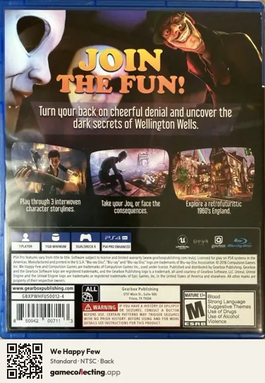 We Happy Few PlayStation 4, NTSC box back