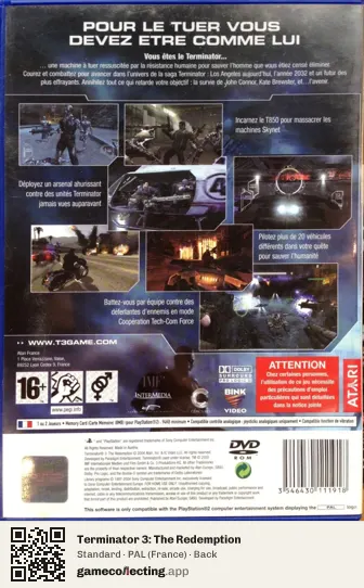 Terminator 3: The Redemption PlayStation 2, France box back