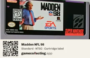 Madden NFL 98 Super Nintendo Entertainment System, NTSC cartridge label