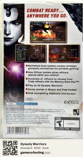 Dynasty Warriors PlayStation Portable, NTSC box back