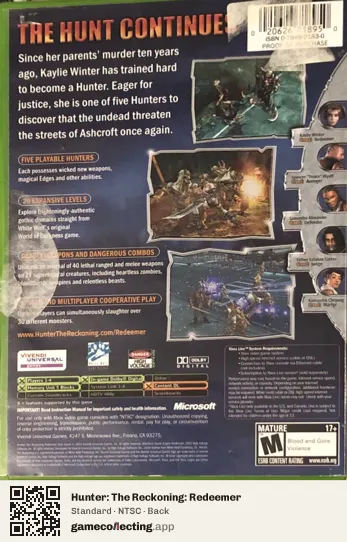 Hunter: The Reckoning: Redeemer Xbox, NTSC box back