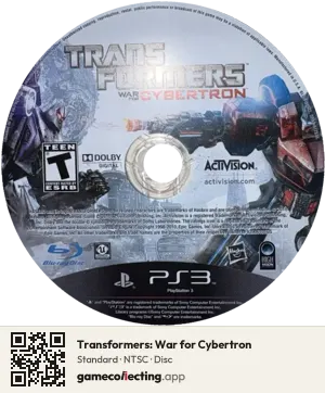 Transformers: War for Cybertron PlayStation 3, NTSC disc