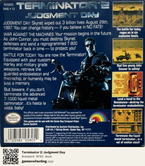 Terminator 2: Judgment Day Game Boy, NTSC box back