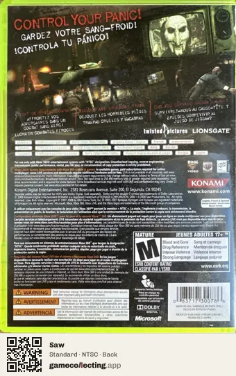 Saw Xbox 360, NTSC box back