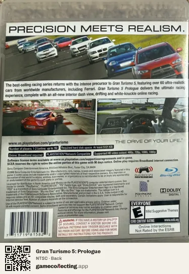 Gran Turismo 5: Prologue PlayStation 3, NTSC box back