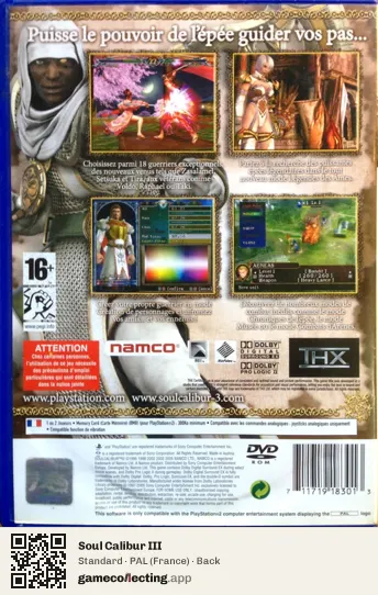 Soul Calibur III PlayStation 2, France box back