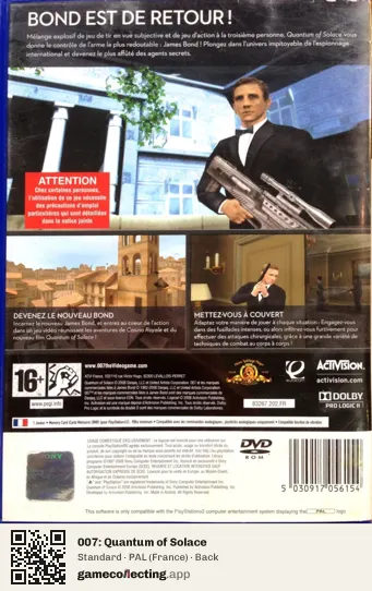 007: Quantum of Solace PlayStation 2, France box back