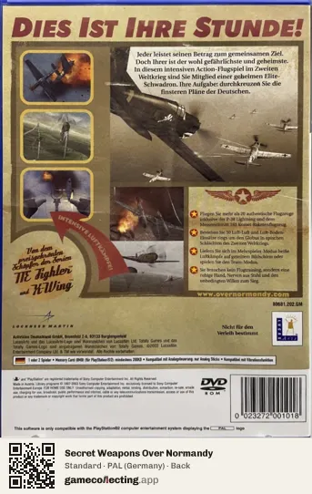 Secret Weapons Over Normandy PlayStation 2, Germany box back