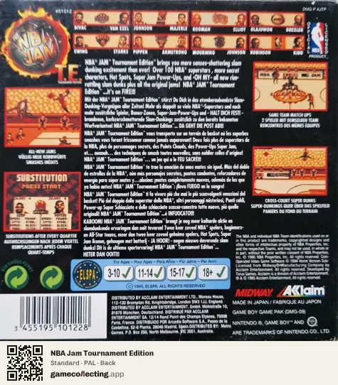 NBA Jam Tournament Edition Game Boy, PAL box back