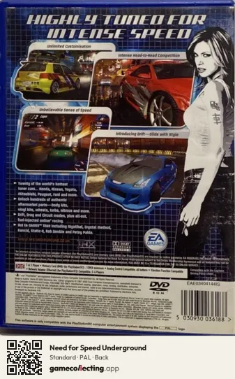 Need for Speed Underground PlayStation 2, PAL box back