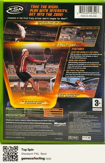 Top Spin Xbox, PAL box back