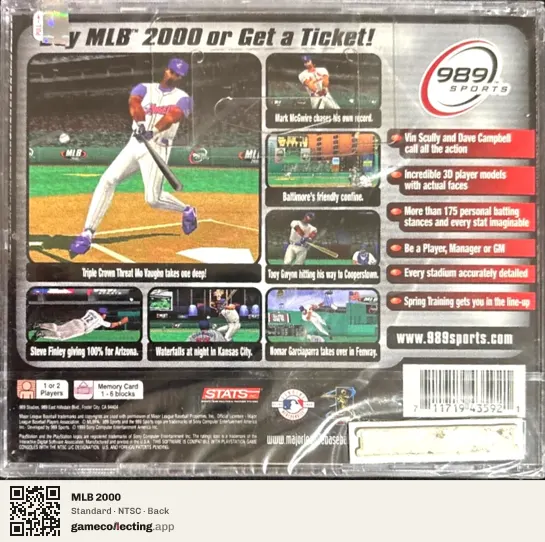 MLB 2000 PlayStation, NTSC box back