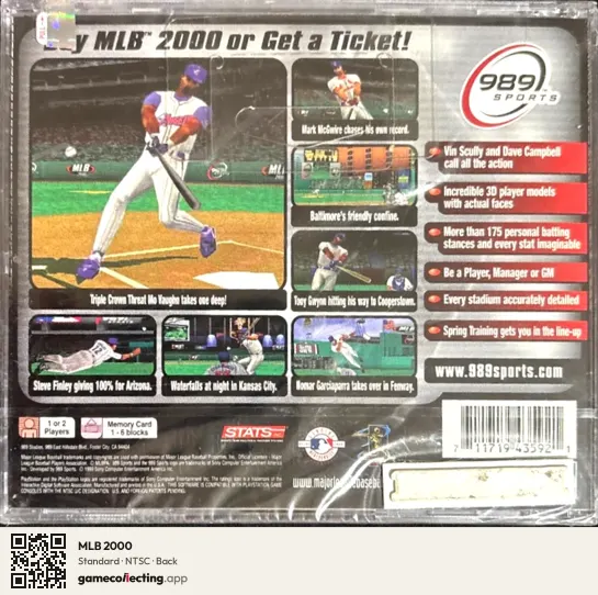 MLB 2000 PlayStation, NTSC box back