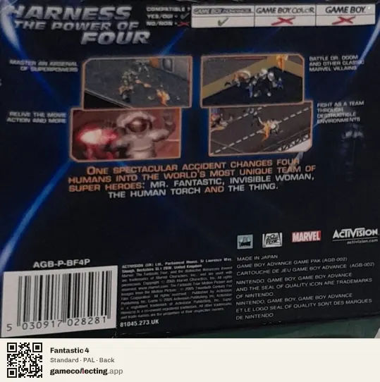 Fantastic 4 Game Boy Advance, PAL box back