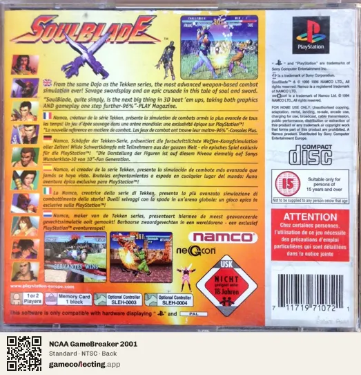 NCAA GameBreaker 2001 PlayStation 2, NTSC box back