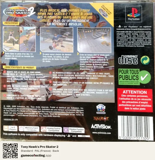 Tony Hawk's Pro Skater 2 PlayStation, France box back