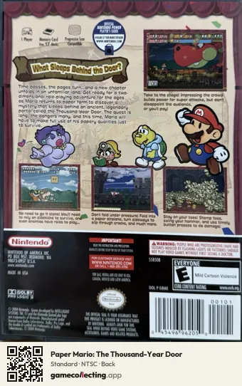Paper Mario: The Thousand-Year Door Nintendo GameCube, NTSC box back