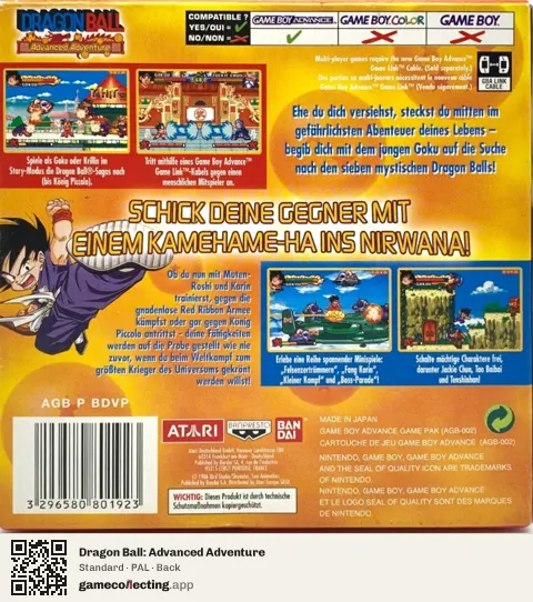 Dragon Ball: Advanced Adventure Game Boy Advance, PAL box back