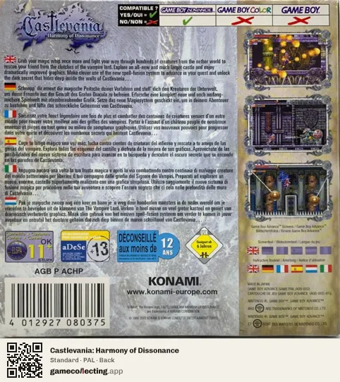 Castlevania: Harmony of Dissonance Game Boy Advance, PAL box back