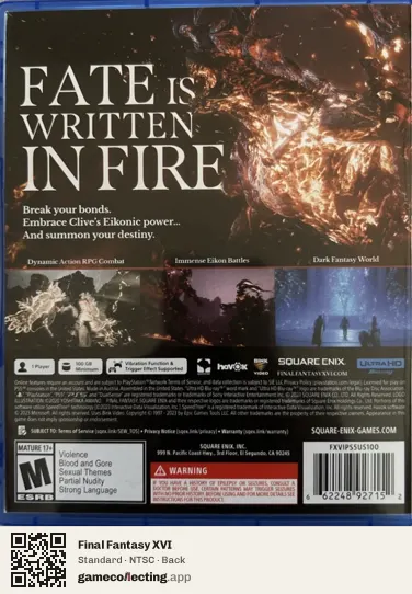 Final Fantasy XVI PlayStation 5, NTSC box back