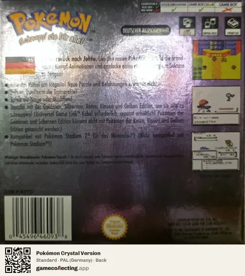 Pokémon Crystal Version Game Boy Color, Germany box back