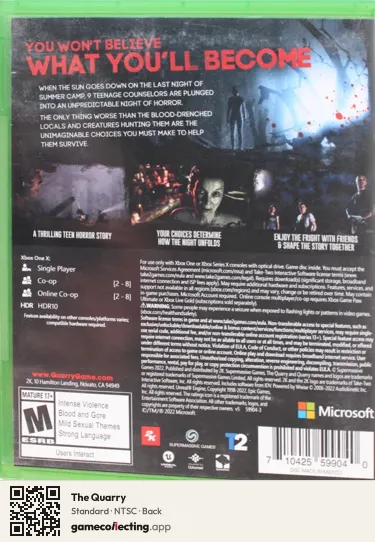 The Quarry Xbox One, NTSC box back