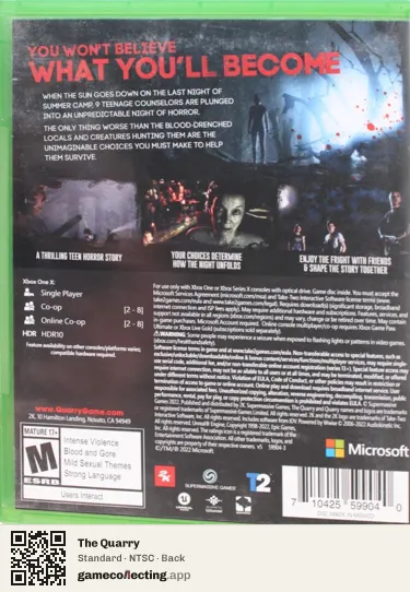 The Quarry Xbox One, NTSC box back