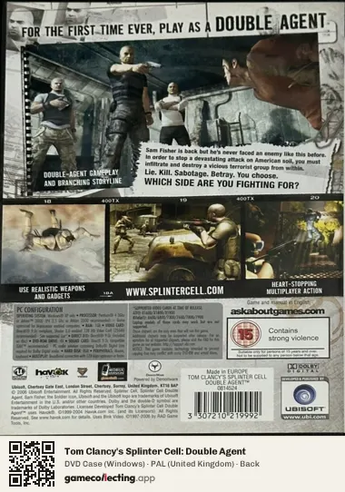 Tom Clancy's Splinter Cell: Double Agent Computer, United Kingdom box back