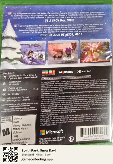 South Park: Snow Day! Xbox Series X, NTSC box back