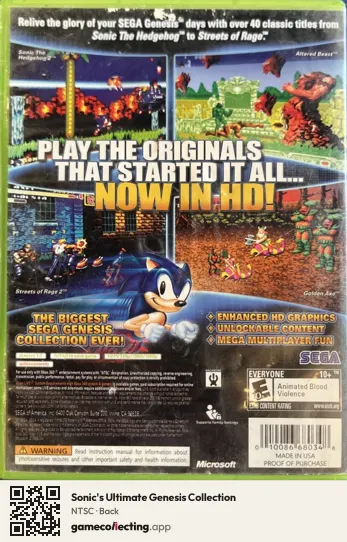 Sonic's Ultimate Genesis Collection Xbox 360, NTSC box back