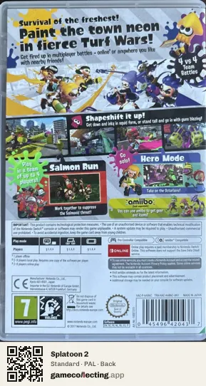 Splatoon 2 Nintendo Switch, PAL box back