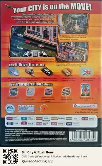 SimCity 4: Rush Hour Computer, United Kingdom box back