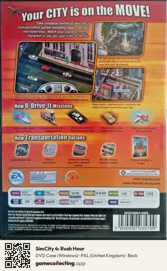SimCity 4: Rush Hour Computer, United Kingdom box back