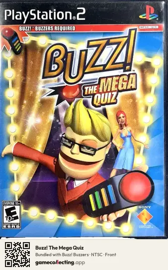 Buzz! The Mega Quiz PlayStation 2, NTSC box front
