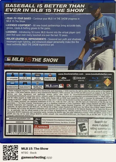 MLB 15: The Show PlayStation 4, NTSC box back
