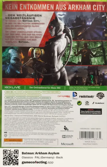 Batman: Arkham Asylum Xbox 360, Germany box back