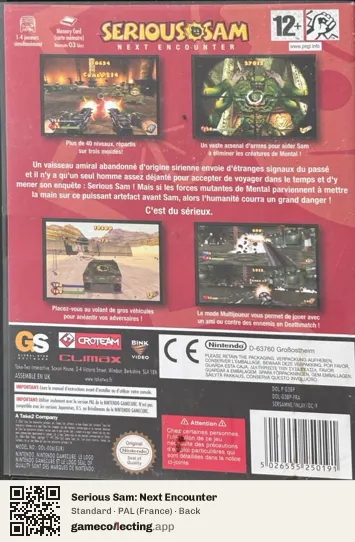 Serious Sam: Next Encounter Nintendo GameCube, France box back