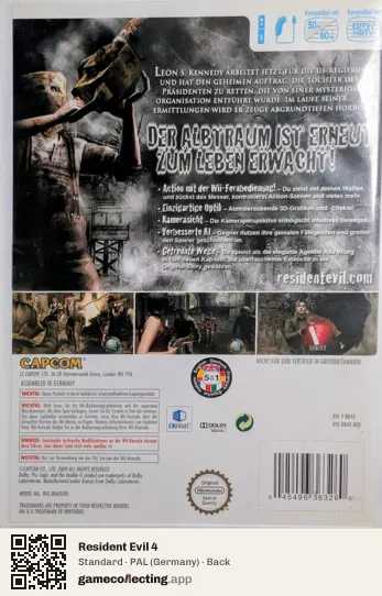 Resident Evil 4 Nintendo Wii, Germany box back