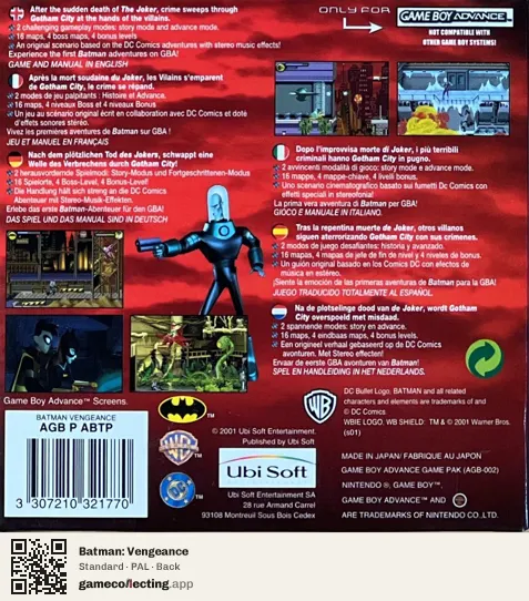 Batman: Vengeance Game Boy Advance, PAL box back