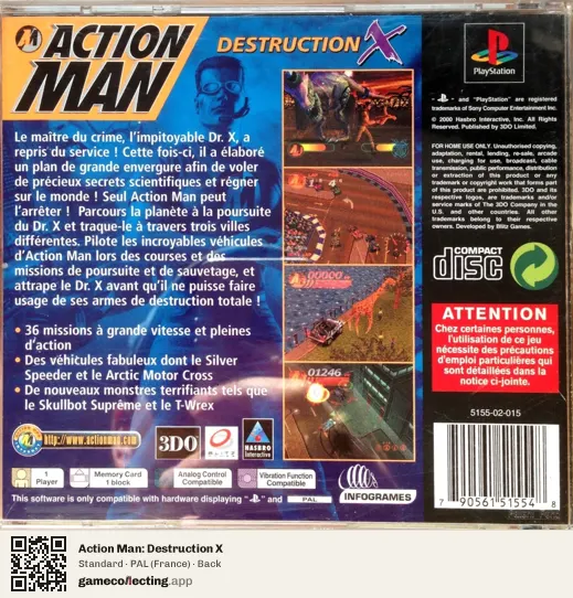 Action Man: Destruction X PlayStation, France box back
