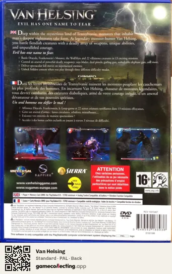 Van Helsing PlayStation 2, PAL box back