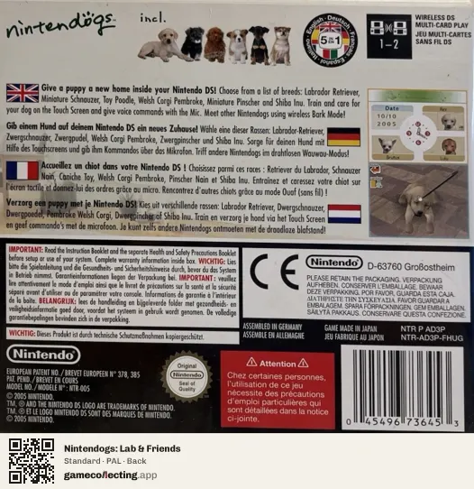 Nintendogs: Lab & Friends Nintendo DS, PAL box back