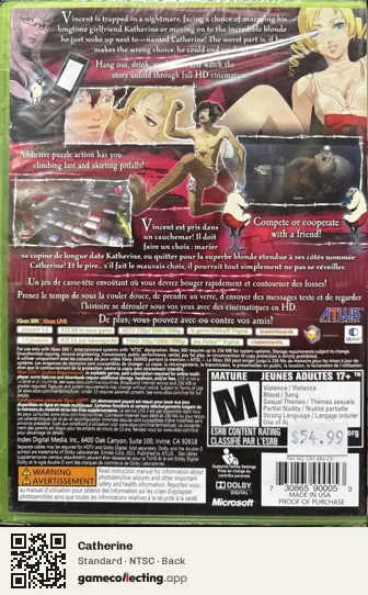 Catherine Xbox 360, NTSC box back