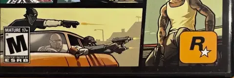 Grand Theft Auto: San Andreas, the ESRB box on its front