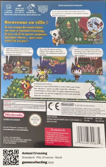 Animal Crossing Nintendo GameCube, France box back