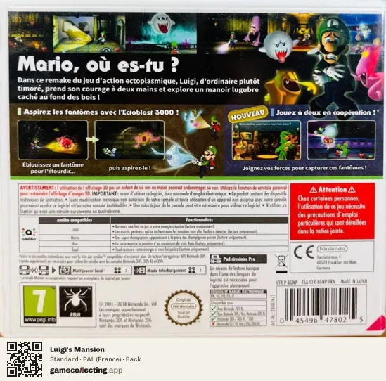Luigi's Mansion Nintendo 3DS, France box back