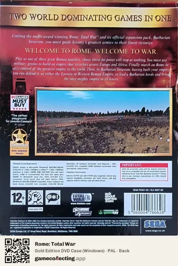 Rome: Total War Computer, PAL box back