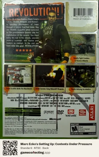Marc Ecko's Getting Up: Contents Under Pressure Xbox, NTSC box back