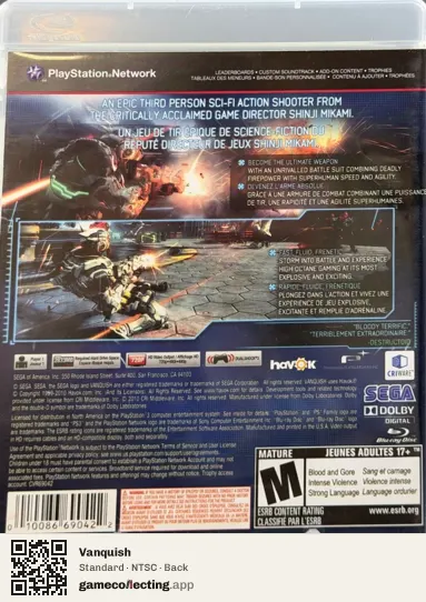 Vanquish PlayStation 3, NTSC box back