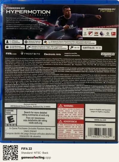 FIFA 22 PlayStation 5, NTSC box back